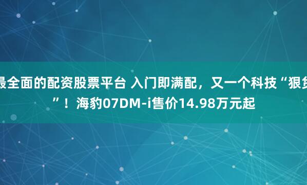 最全面的配资股票平台 入门即满配，又一个科技“狠货”！海豹07DM-i售价14.98万元起