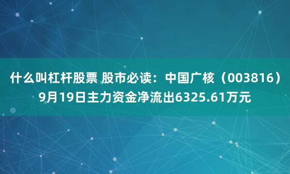 什么叫杠杆股票 股市必读：中国广核（003816）9月19日主力资金净流出6325.61万元