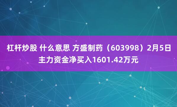 杠杆炒股 什么意思 方盛制药（603998）2月5日主力资金净买入1601.42万元